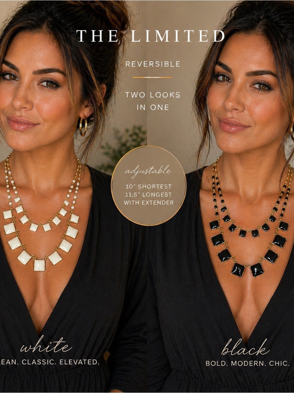 The Limited Reversible Necklace Gold Tone Black White Geometric Bib Preloved
